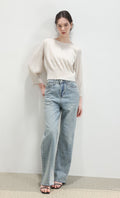 Leon pleated long-sleeve top_ivory