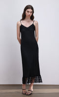 Pleated lace slip dress_black