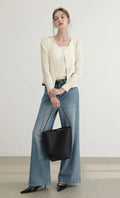 Tweed pleats cardigan_ivory