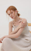 Fringe pleated slip dress_ivory