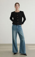 Tweed pleats cardigan jacket_black