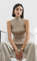 modi half-neck pleated top_beige