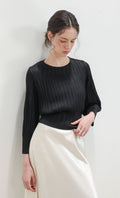 Leon pleated long-sleeve top_black