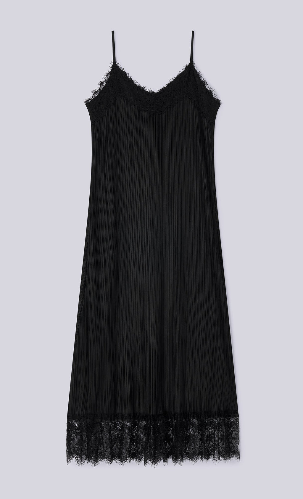 Pleated lace slip dress_black
