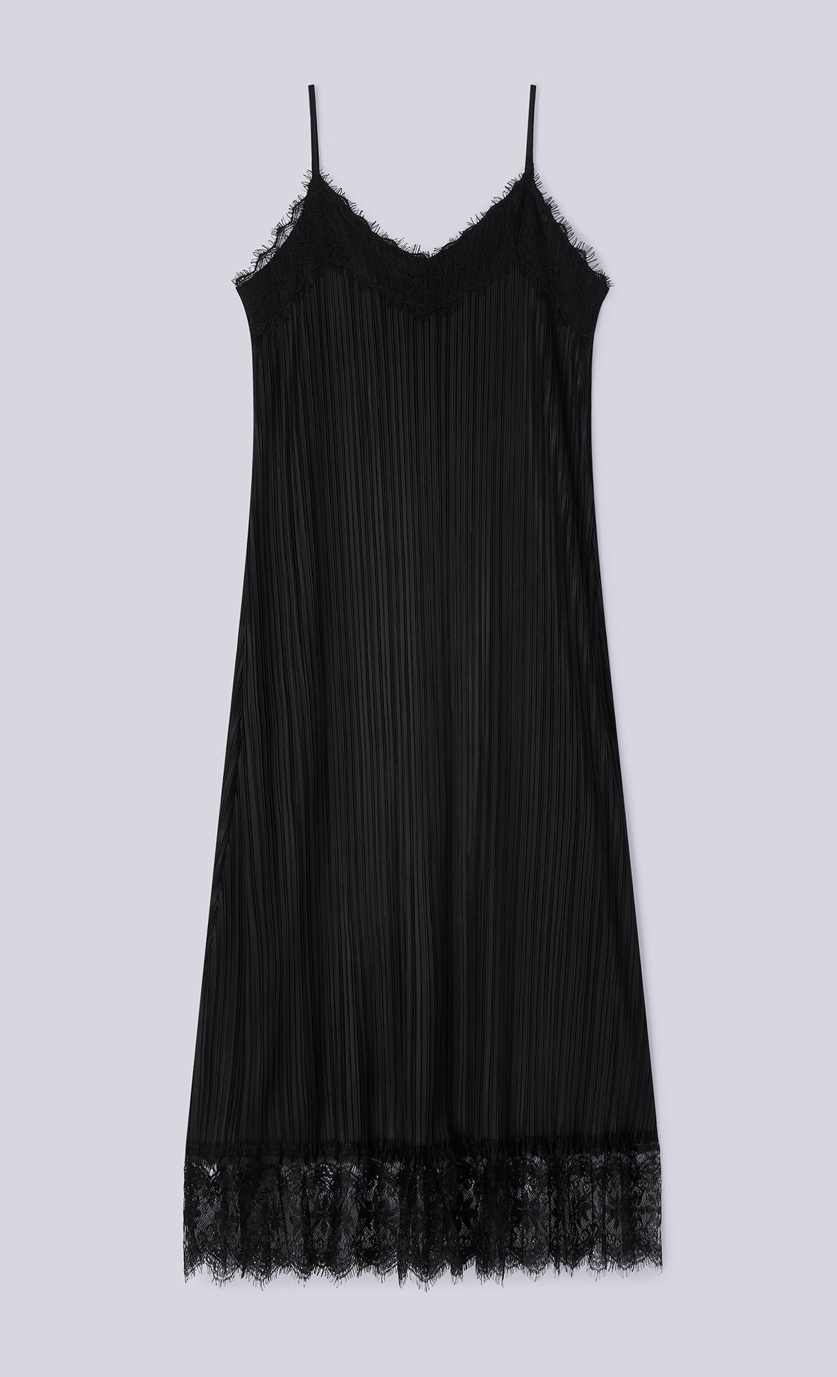 Pleated lace slip dress_black