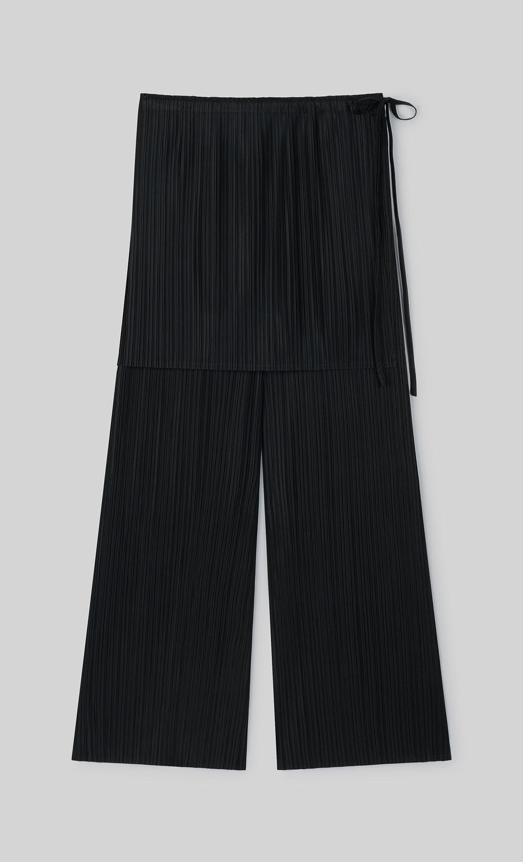 Siny Pleated Layered Wrap Skirt Pants Set_black