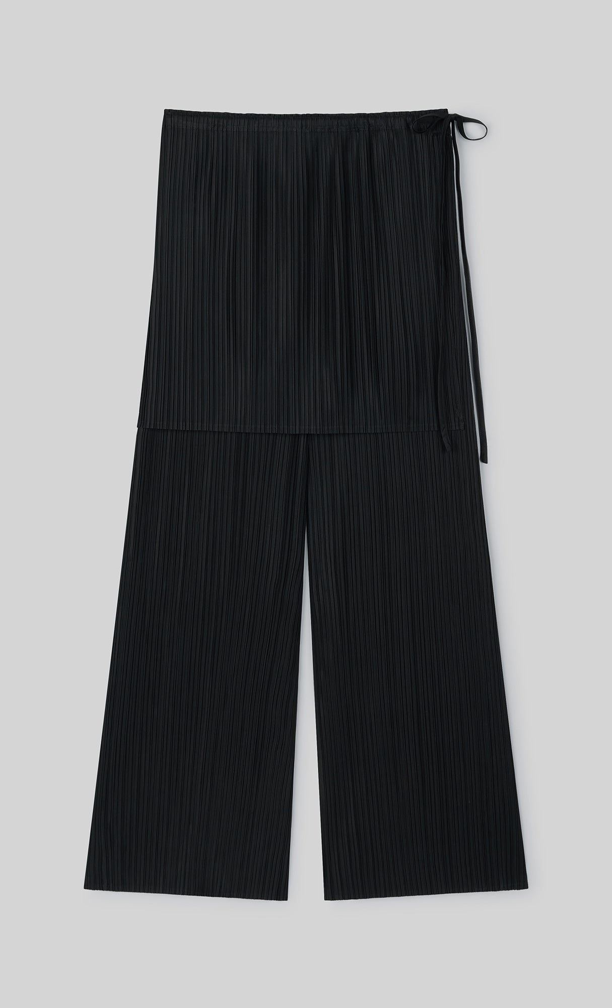 Siny Pleated Layered Wrap Skirt Pants Set_black