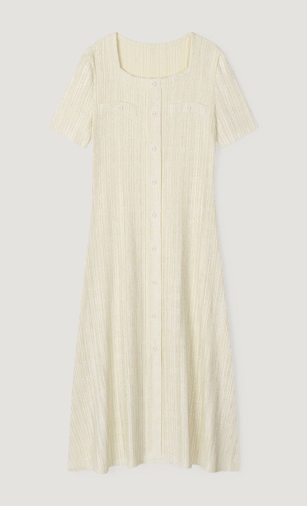Tweed pleats square neck dress_ivory