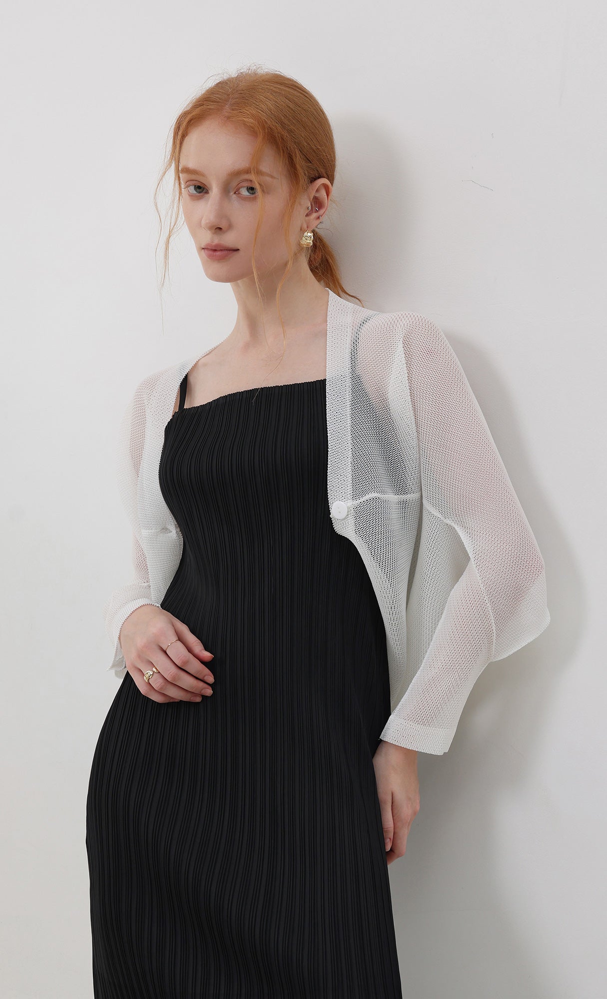 Fringe pleated slip dress_black