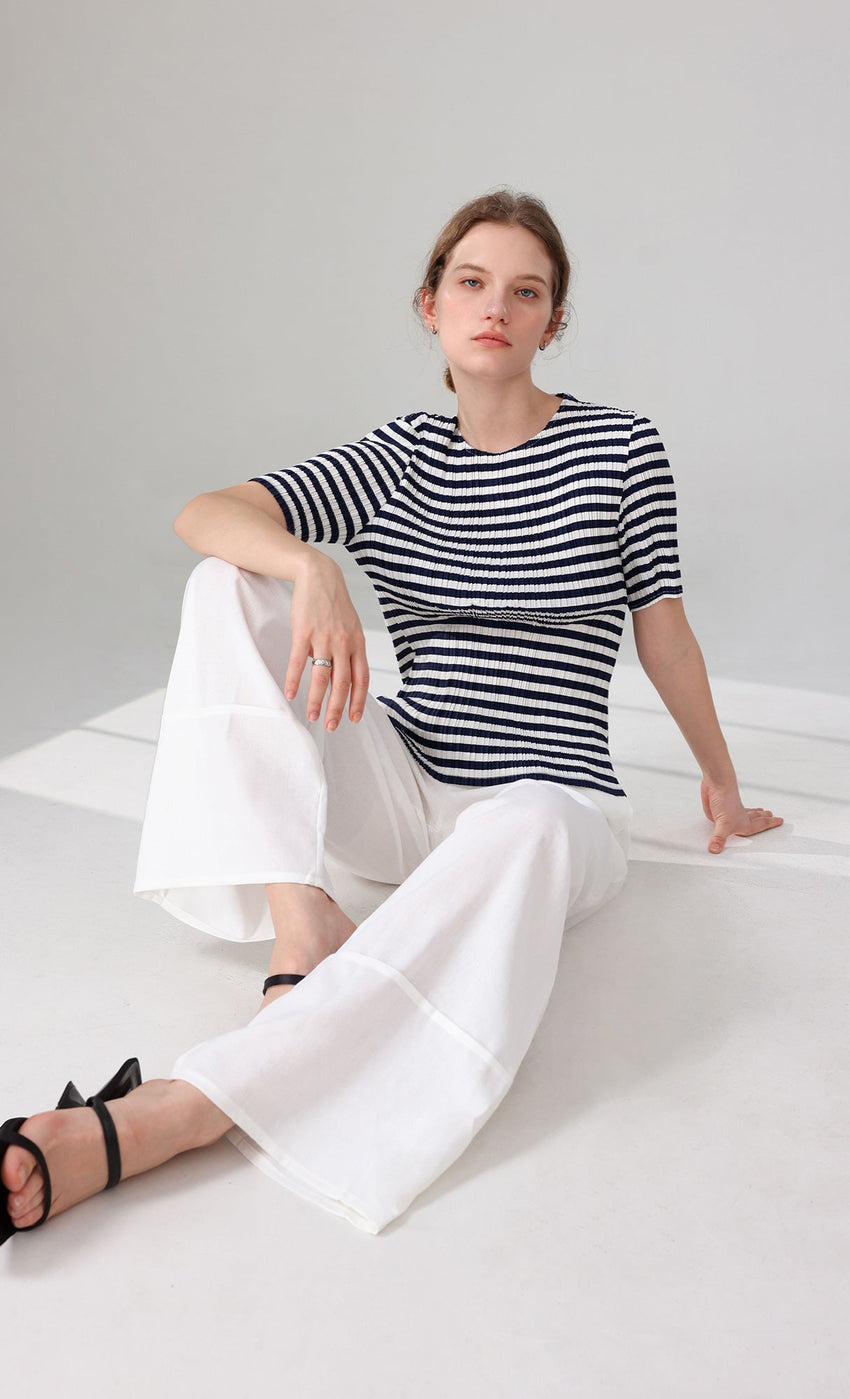Marine Stripe Pleated Top (stripe)