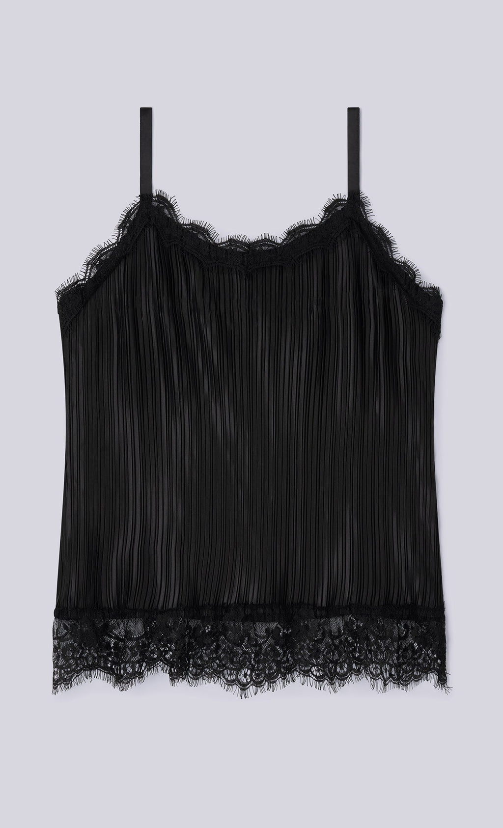 Pleated lace slip top_black