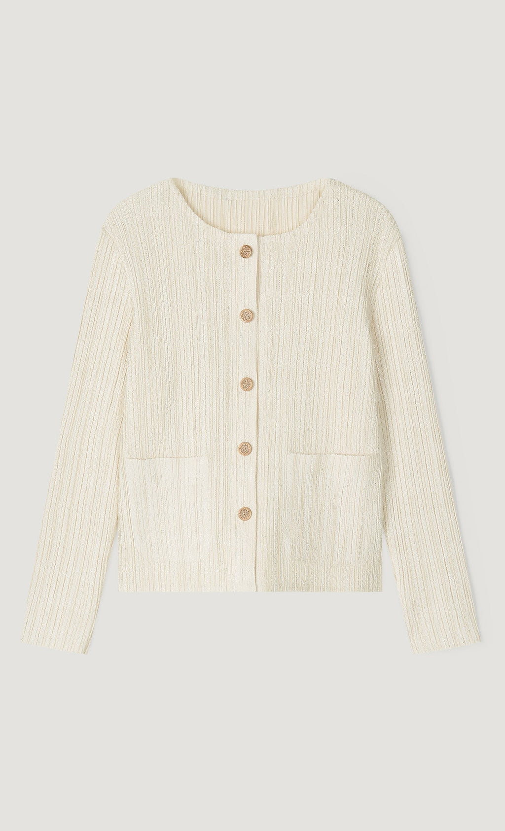 Tweed pleats cardigan jacket_ivory