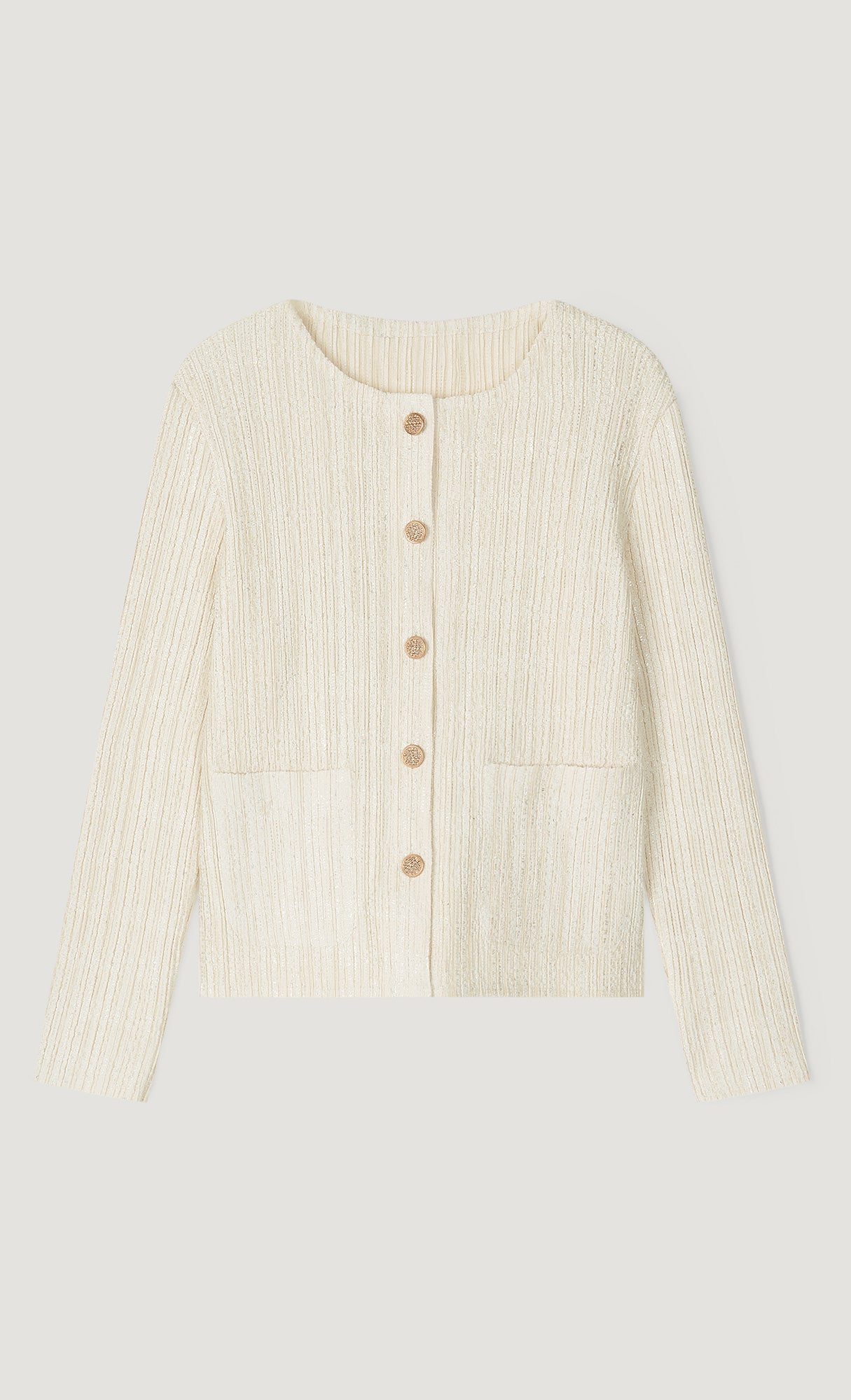 Tweed pleats cardigan jacket_ivory