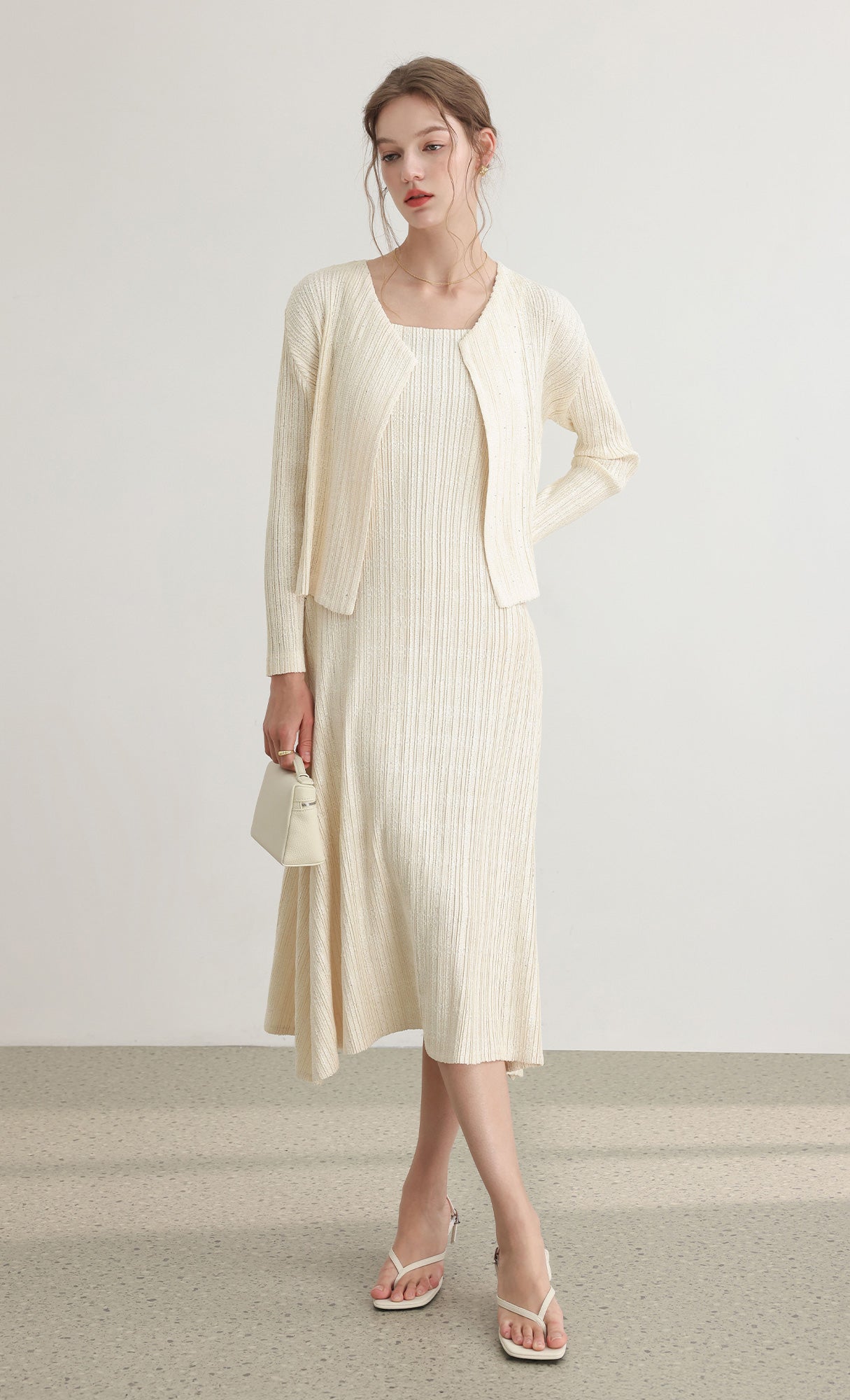 Tweed pleats cardigan_ivory