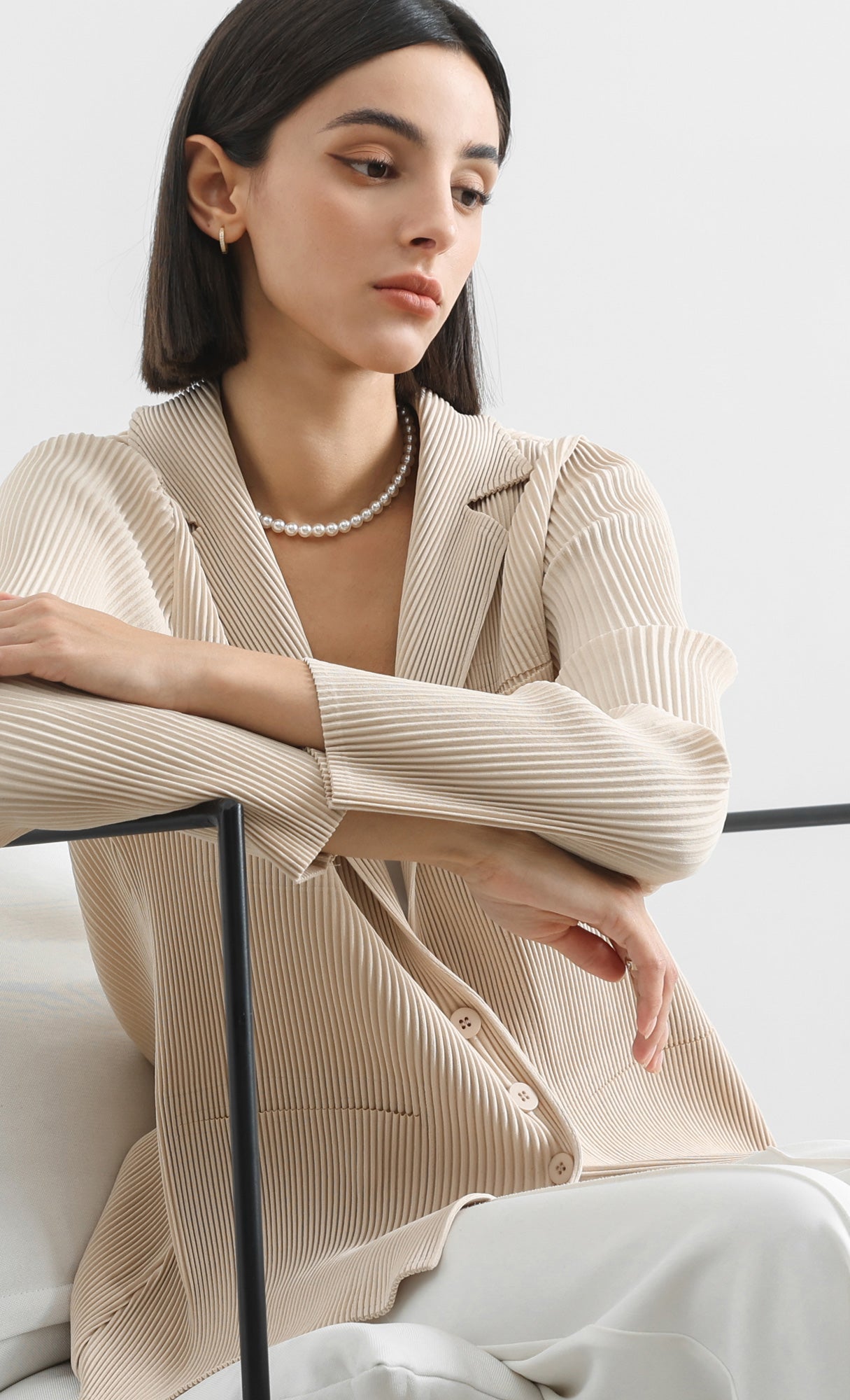 curve pleated set-up jacket_beige