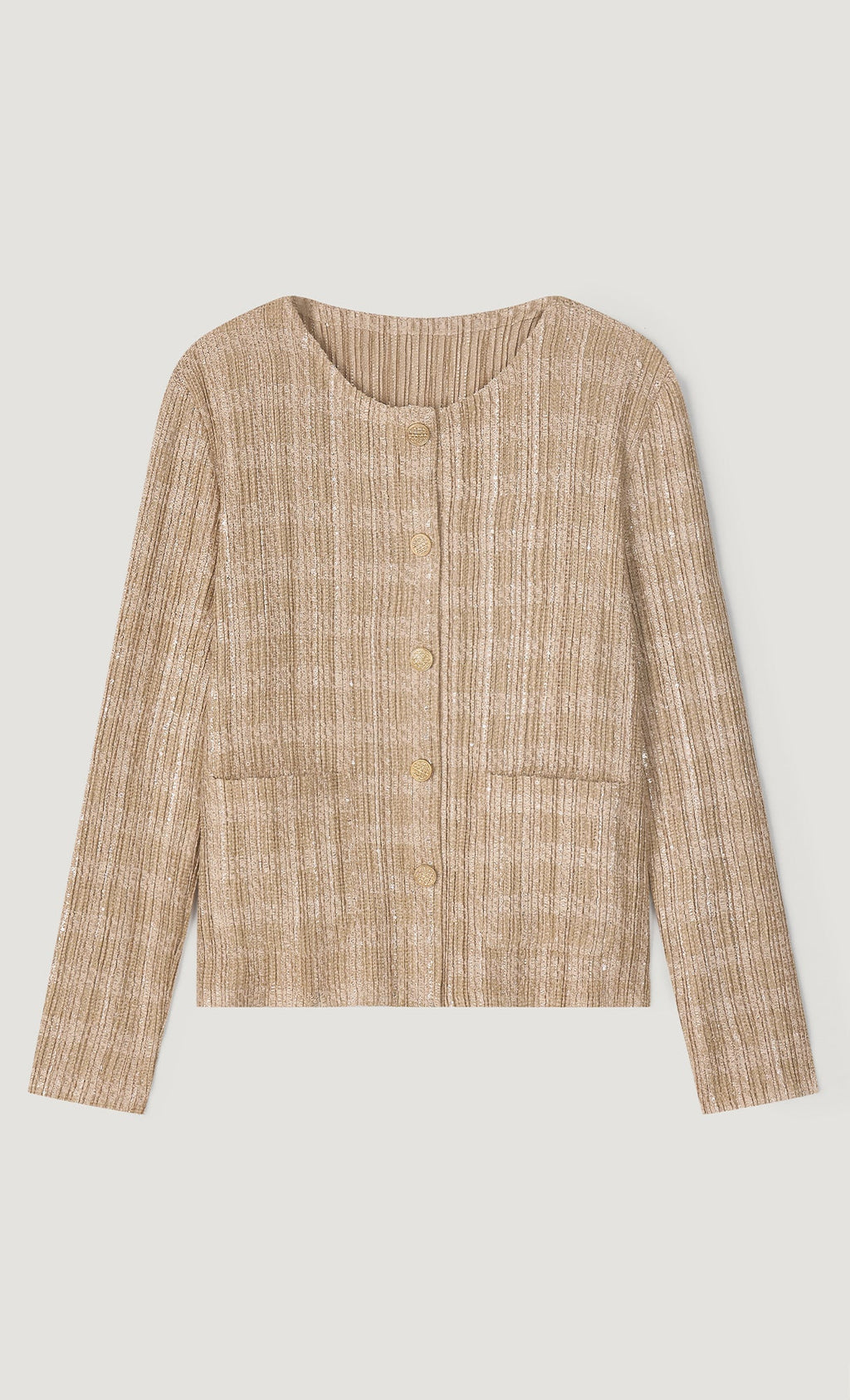Tweed pleats cardigan jacket_beige