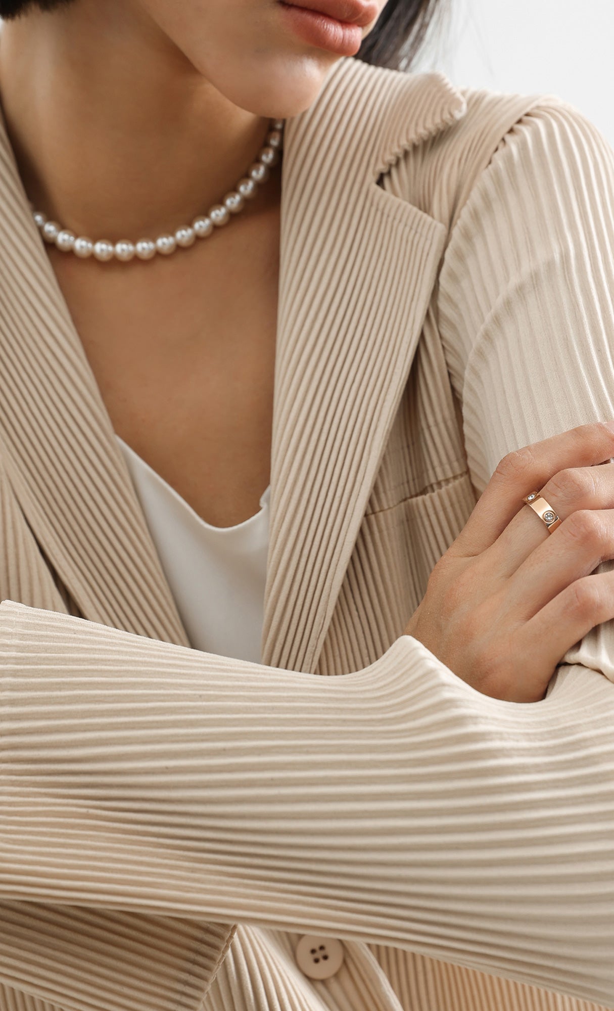 curve pleated set-up jacket_beige