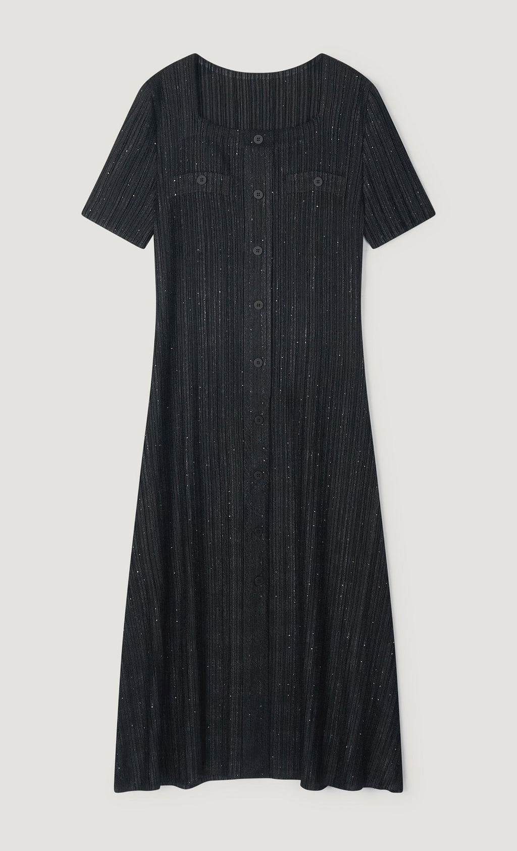 Tweed pleats square neck dress_black