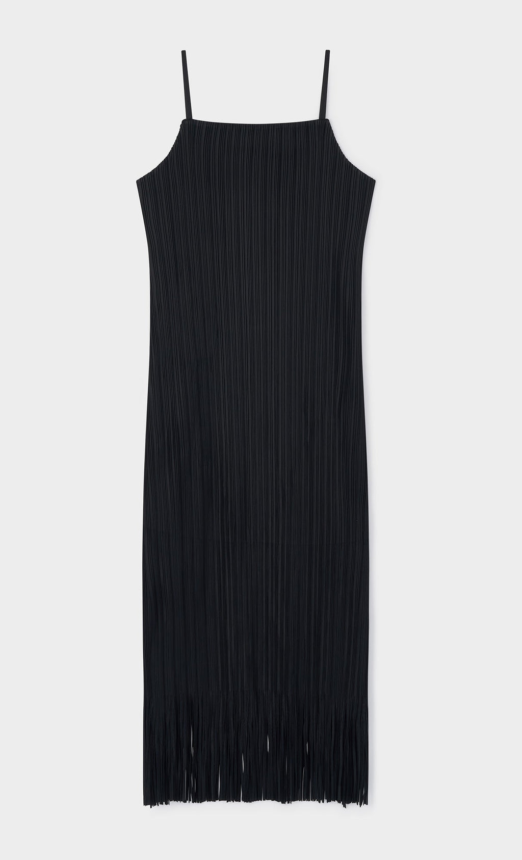 Fringe pleated slip dress_black