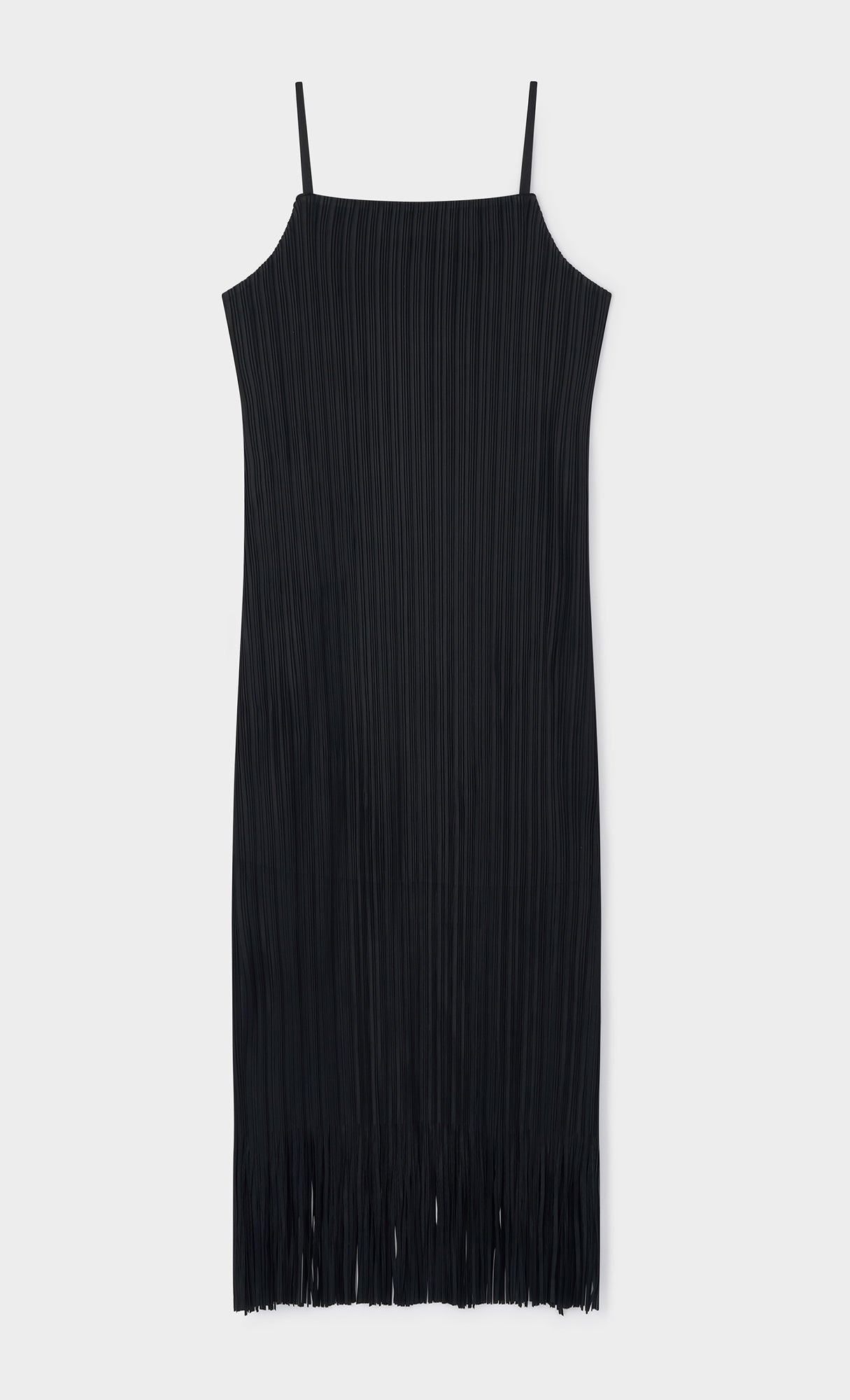 Fringe pleated slip dress_black