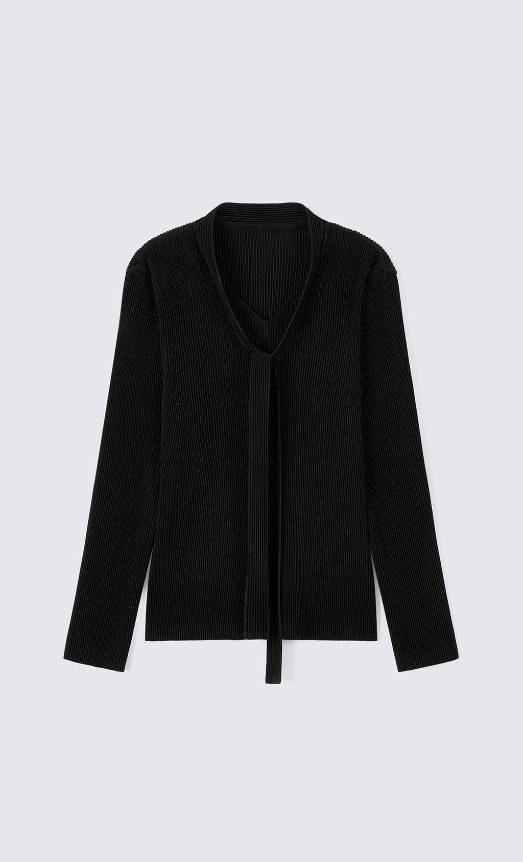 Ribbon Tie Pleated Top_Black
