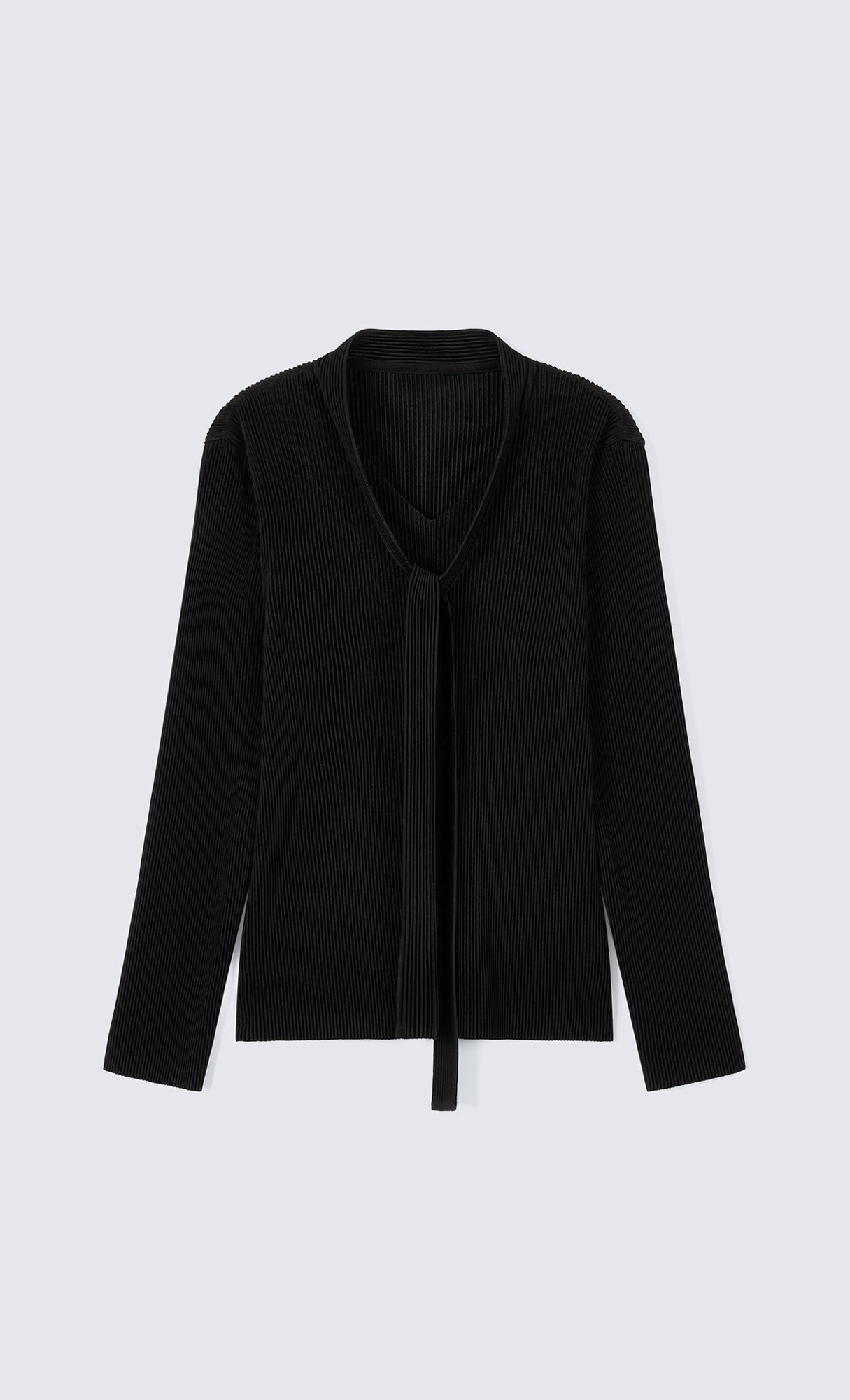 Ribbon Tie Pleated Top_Black