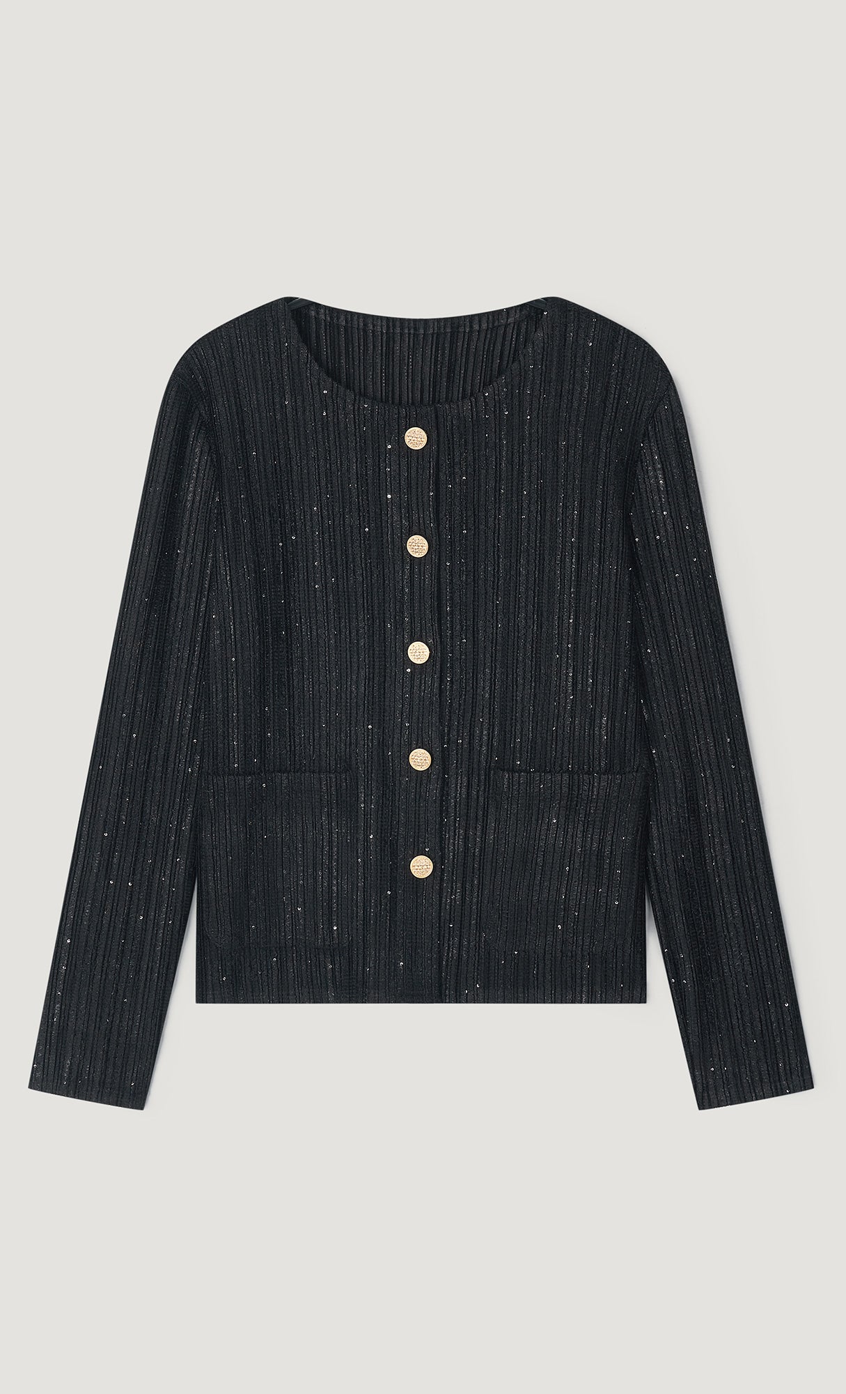 Tweed pleats cardigan jacket_black