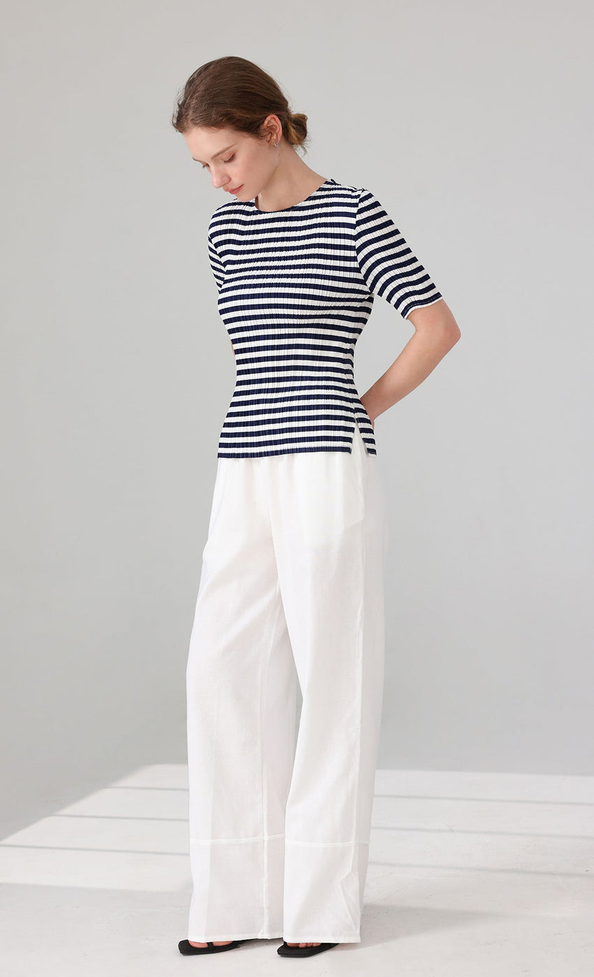 Marine Stripe Pleated Top (stripe)