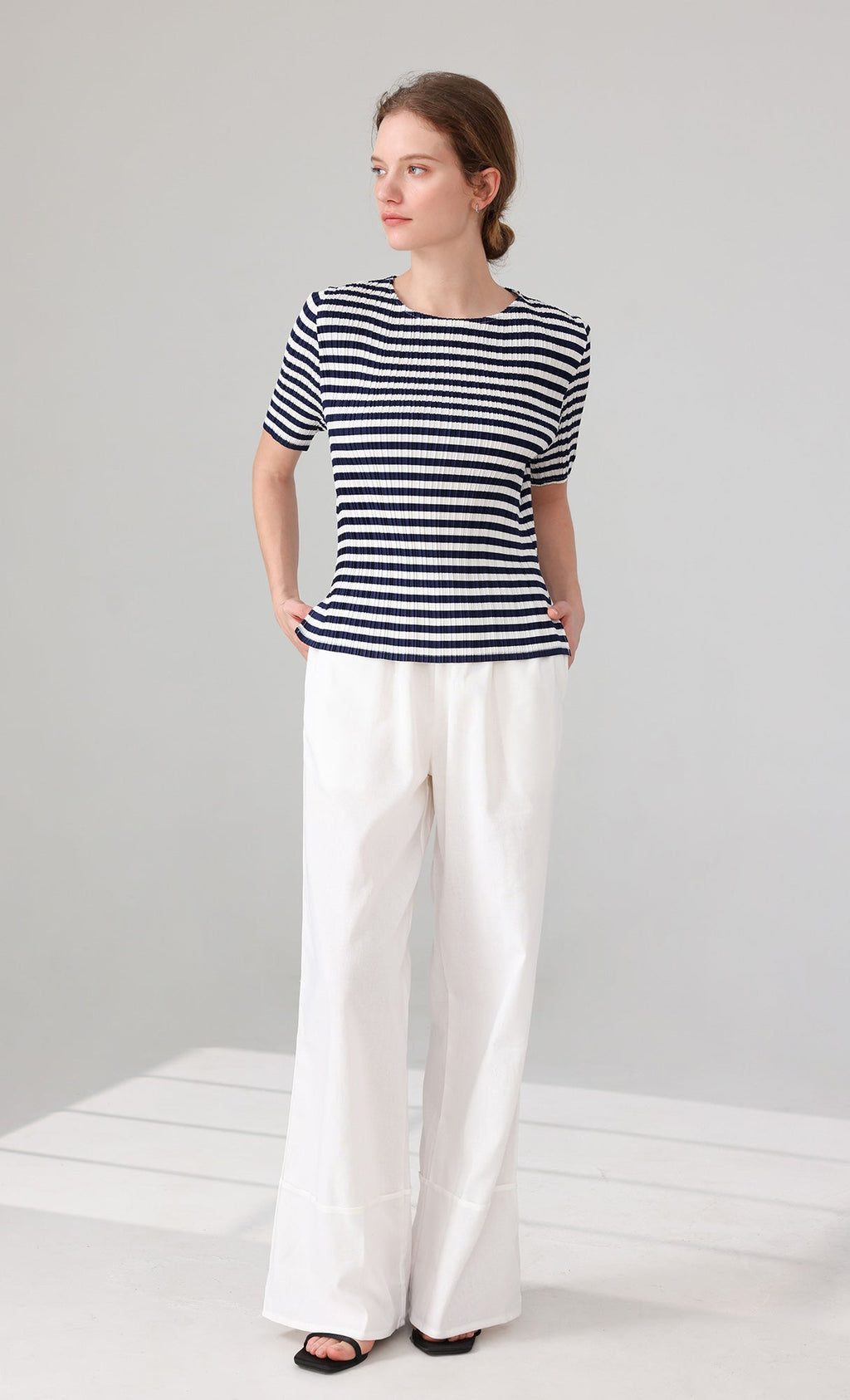 Marine Stripe Pleated Top_stripe