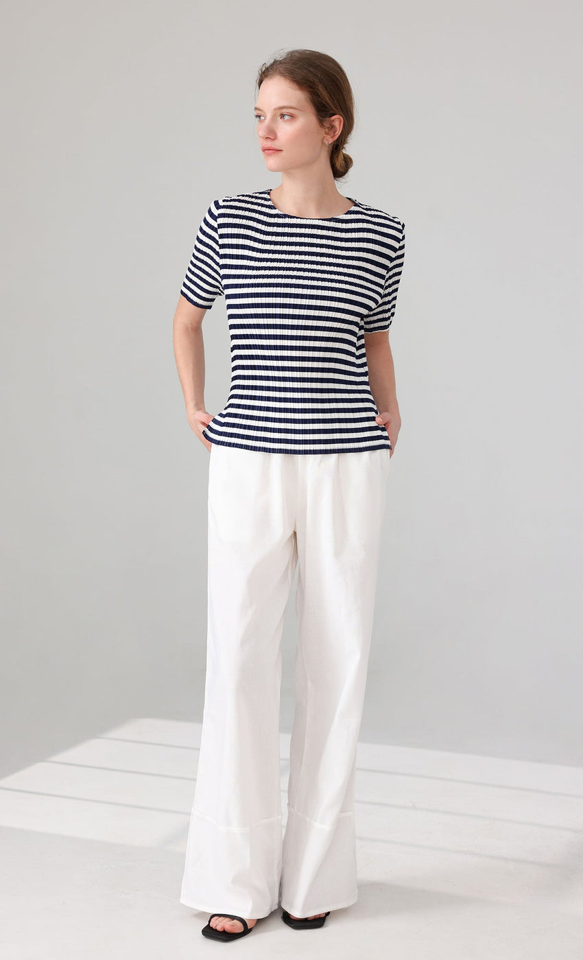 Marine Stripe Pleated Top (stripe)