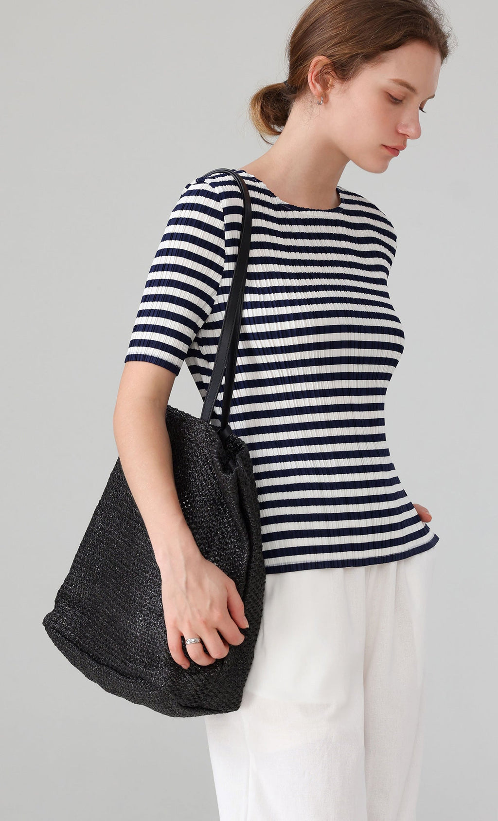 Marine Stripe Pleated Top_stripe