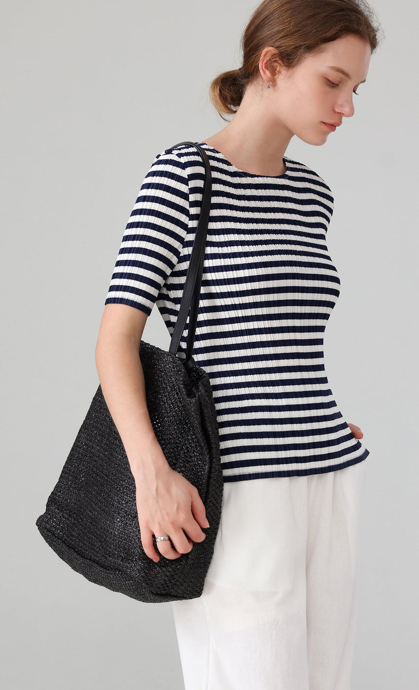 Marine Stripe Pleated Top (stripe)