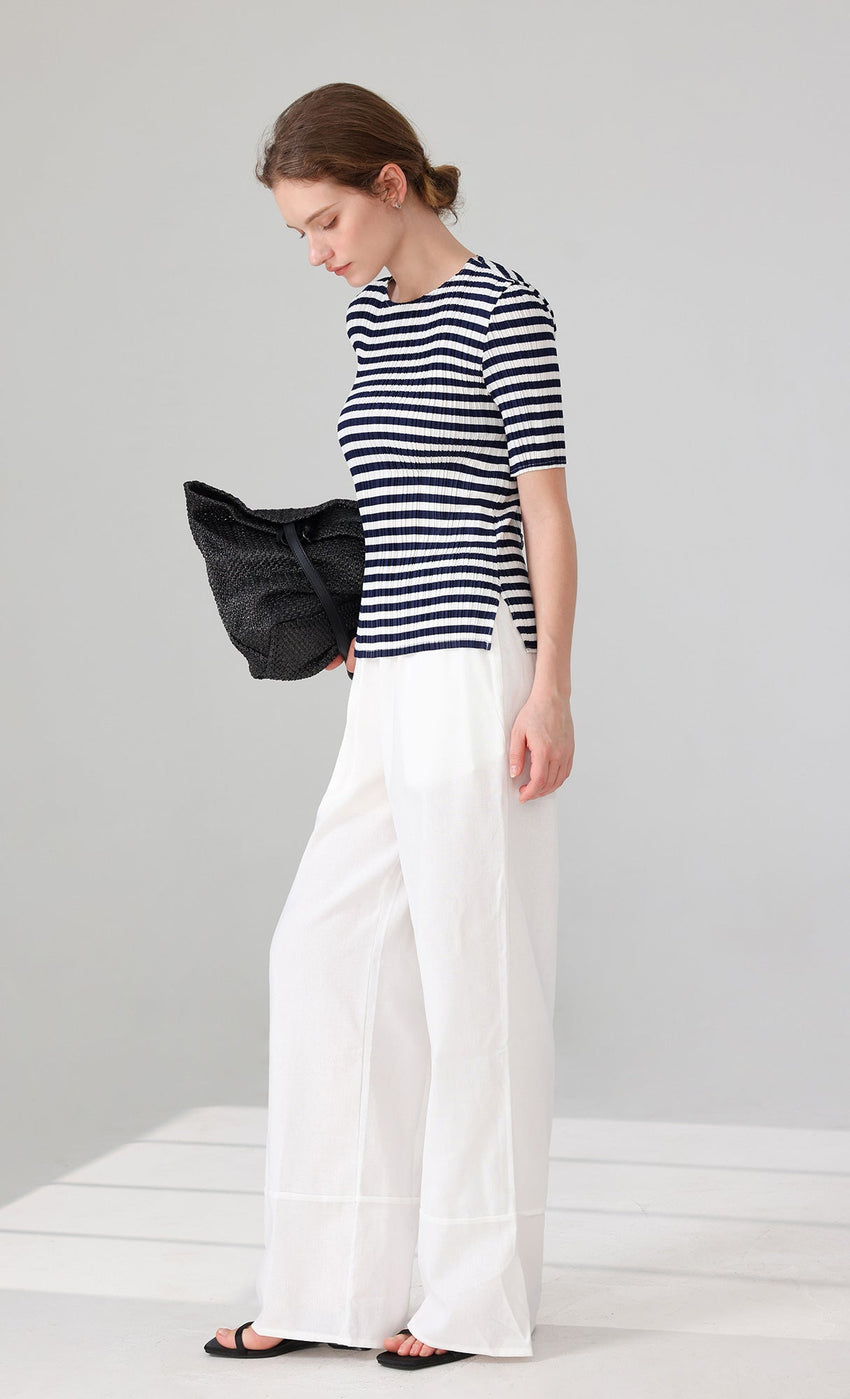 Marine Stripe Pleated Top (stripe)