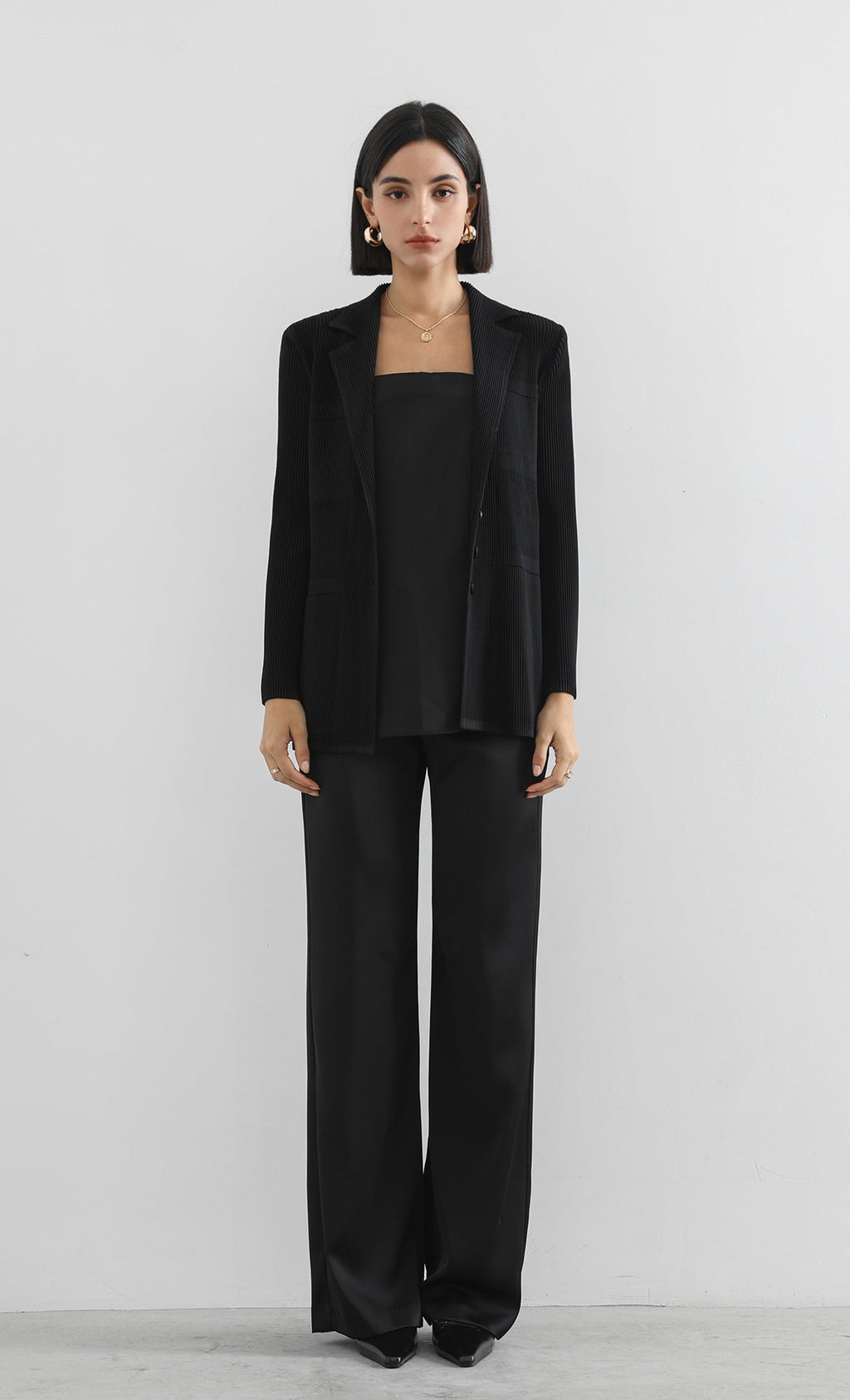 curve pleated set-up jacket_black