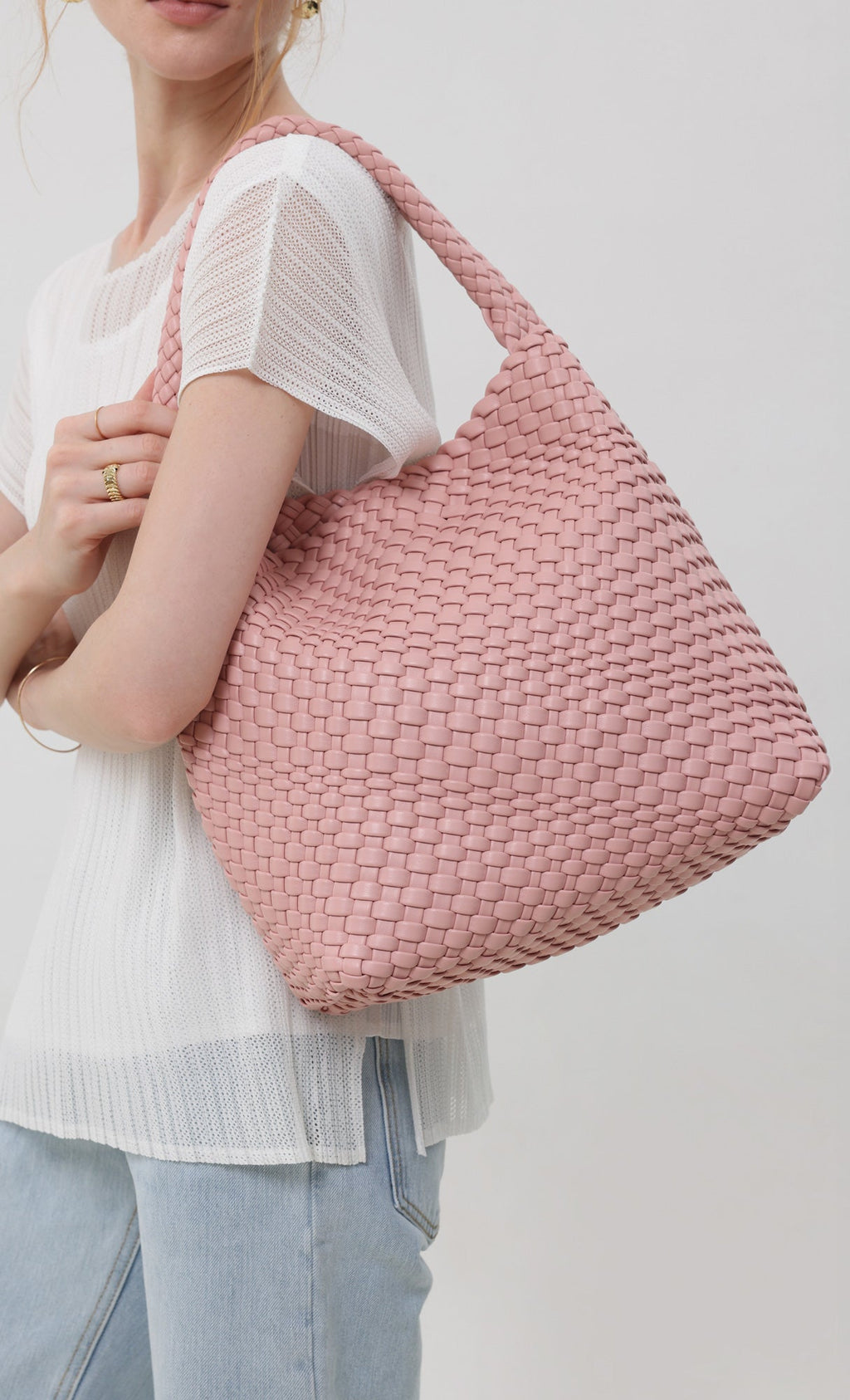 Color weaving hobo bag_lightpink