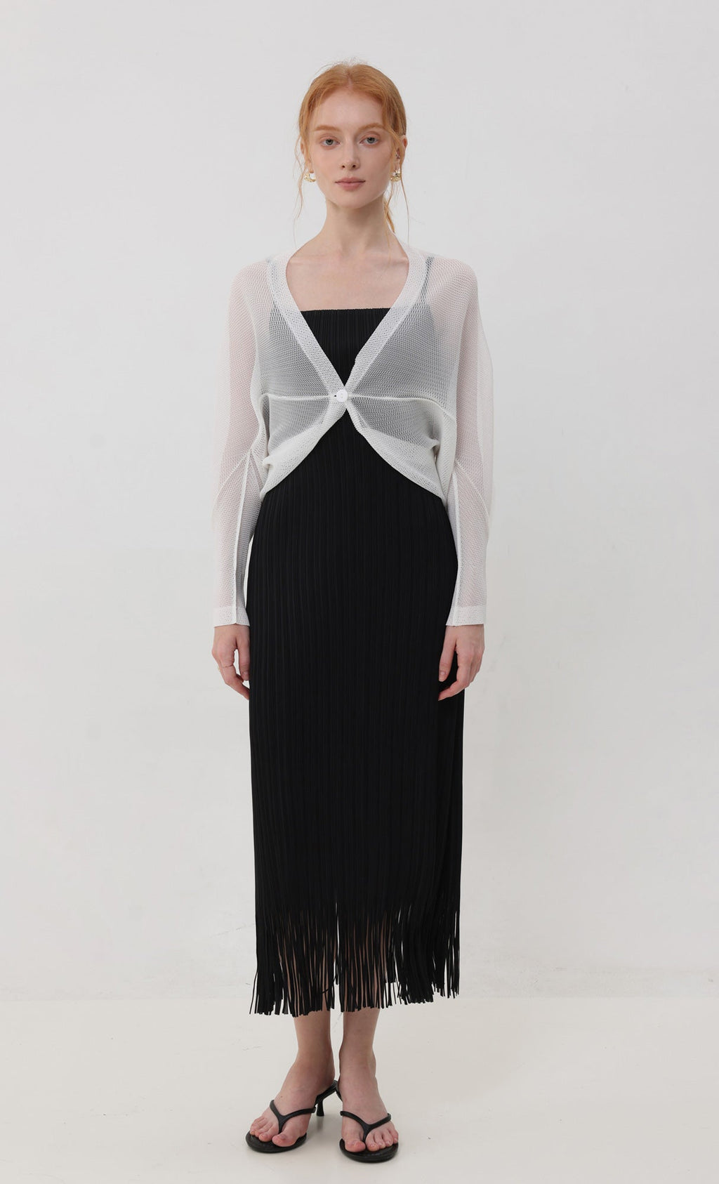 Lucid pleated mesh cardigan_ivory