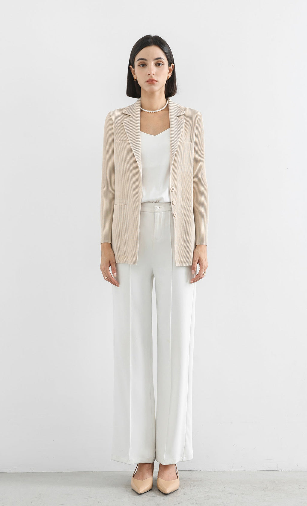 curve pleated set-up jacket_beige