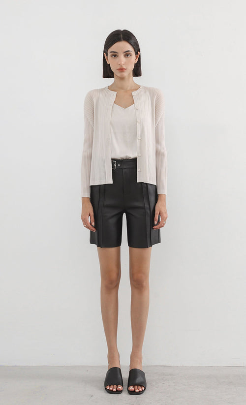 button basic pleated cardigan_beige