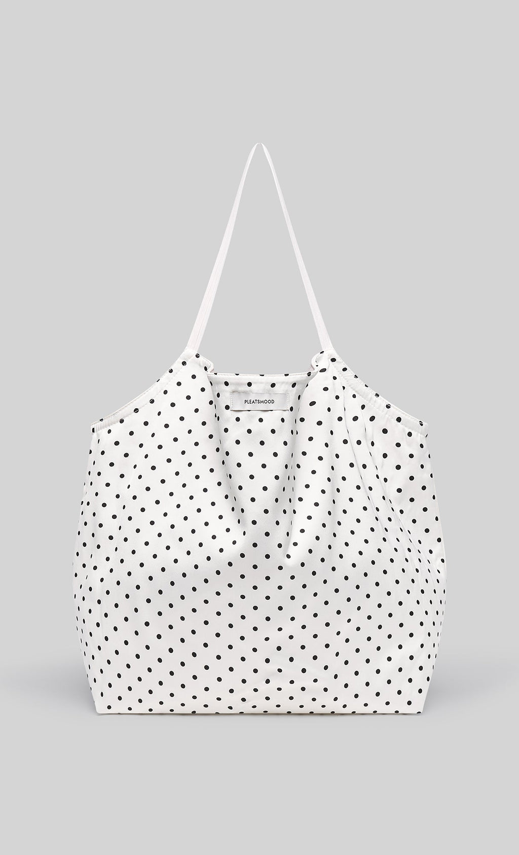 Reversible pleated polka dot tote bag_white