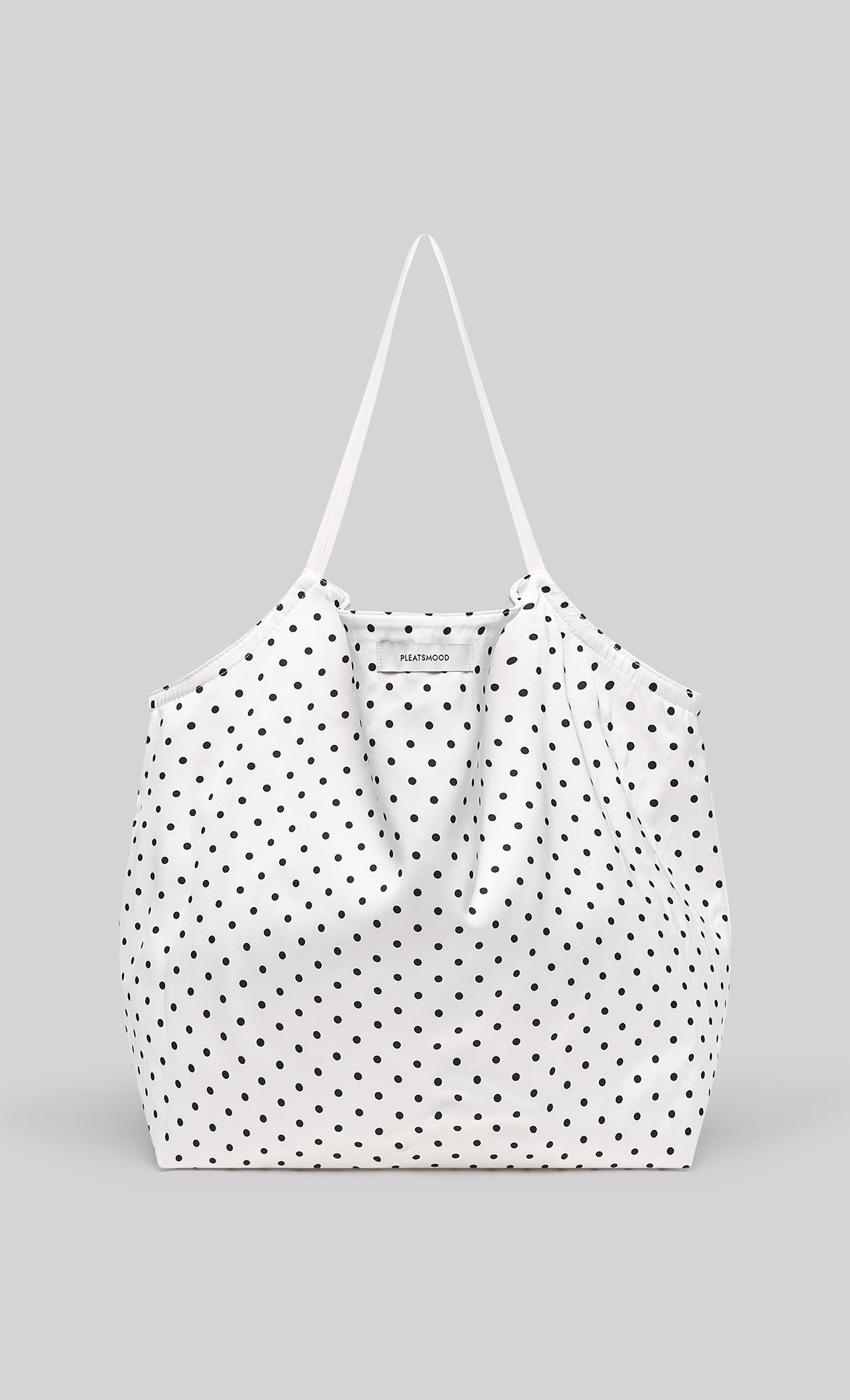 Reversible pleated polka dot tote bag_white
