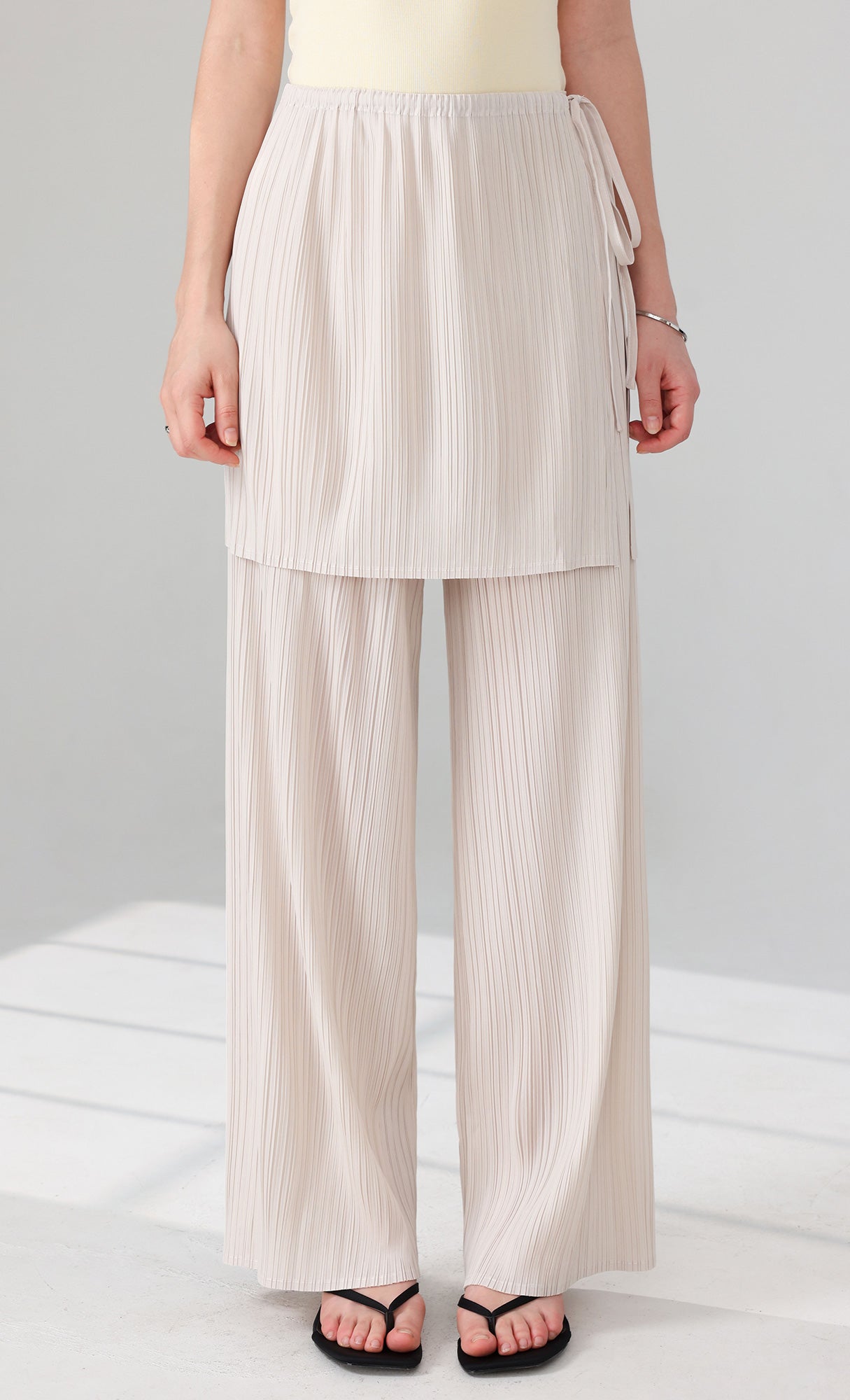 Siny Pleated Layered Wrap Skirt Pants Set_ivory