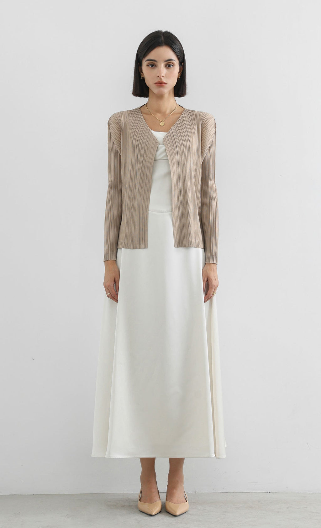 modi pleated cardigan_beige