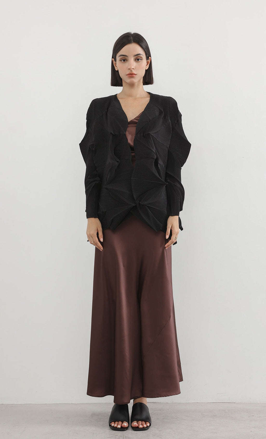 geo pleated jacket cardigan_black
