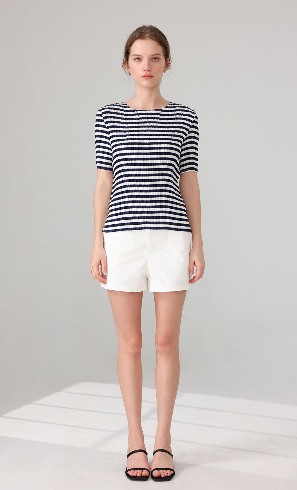 Marine Stripe Pleated Top_stripe
