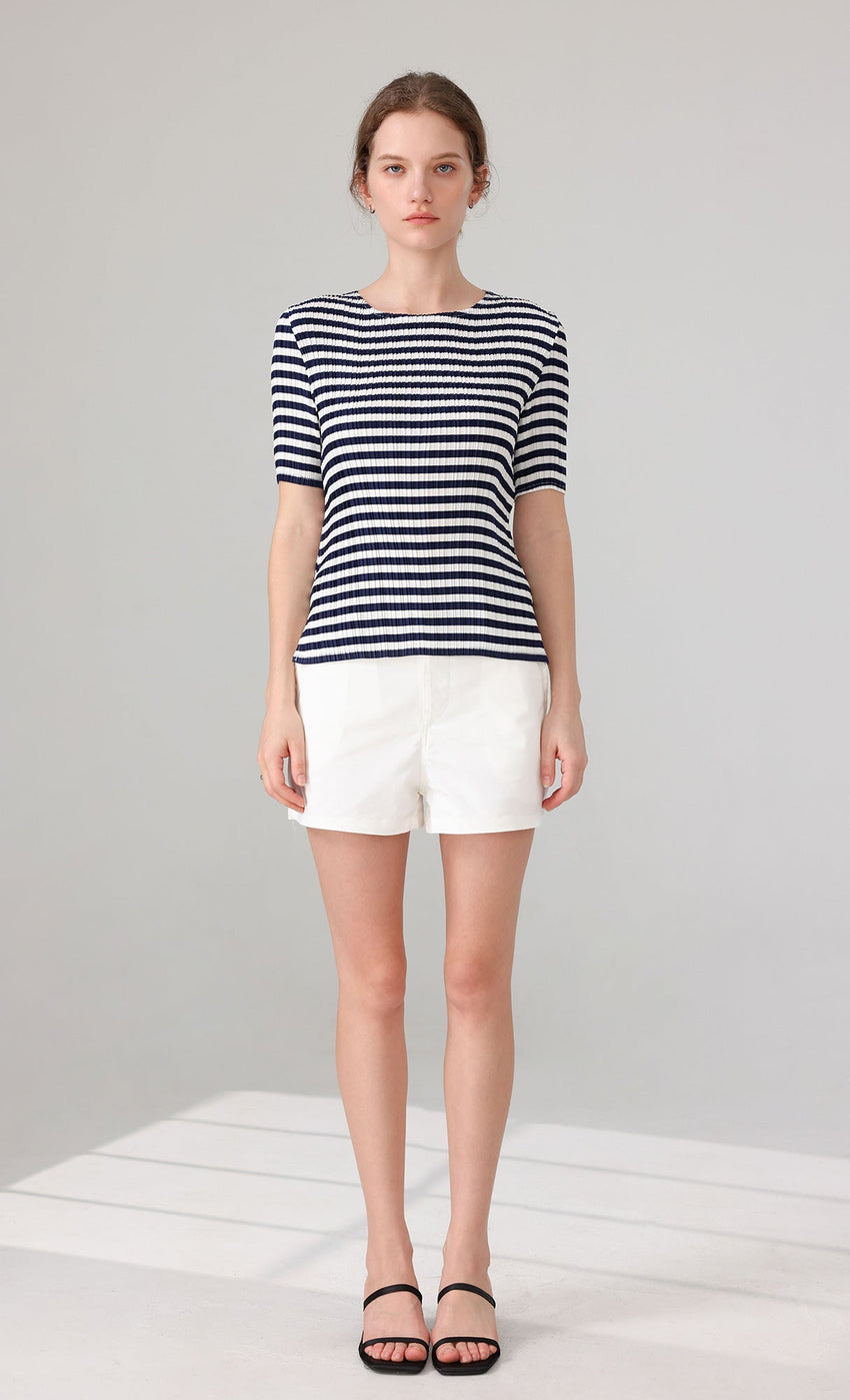 Marine Stripe Pleated Top (stripe)