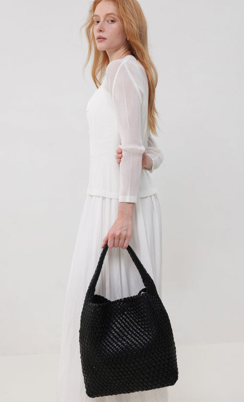 Color weaving hobo bag_black