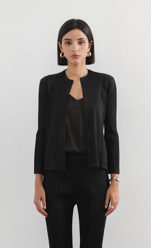 button basic pleated cardigan_black