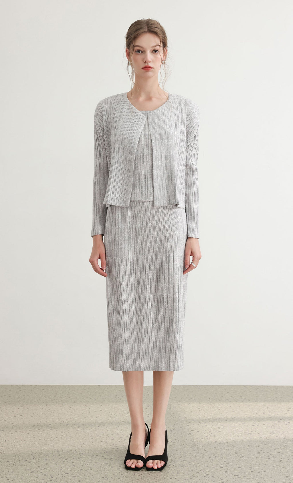 Tweed pleats cardigan_grey