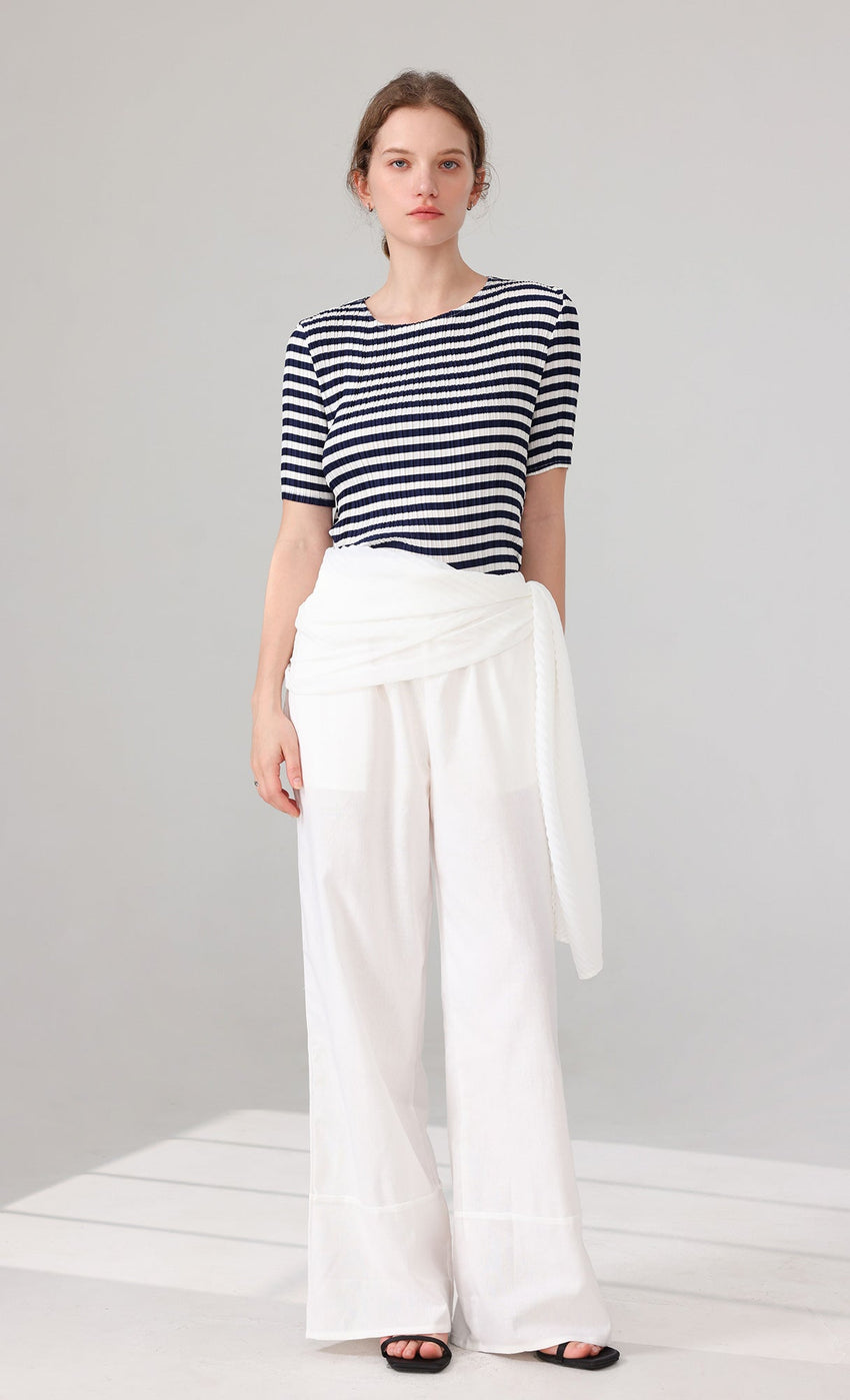 Marine Stripe Pleated Top (stripe)
