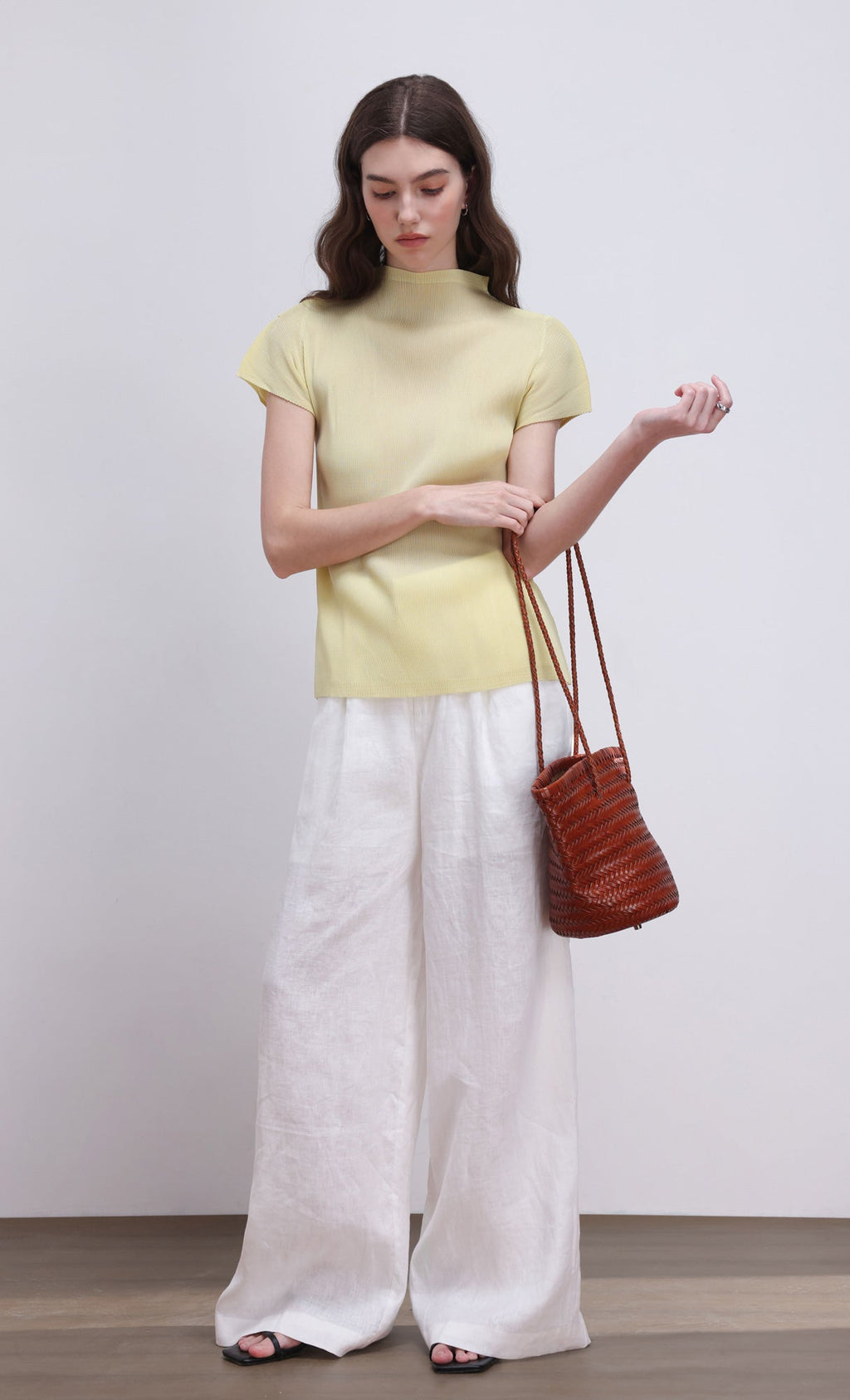 [Pouch SET] Stacy weaving leather shoulder bag_camel